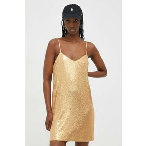 Superdry rochie culoarea auriu, mini, drept imagine