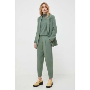 Bruuns Bazaar pantaloni femei, culoarea verde, mulata, high waist imagine