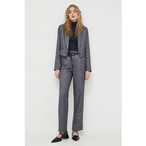 Bruuns Bazaar pantaloni femei, culoarea gri, drept, high waist imagine