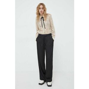 Bruuns Bazaar pantaloni femei, culoarea negru, drept, high waist imagine