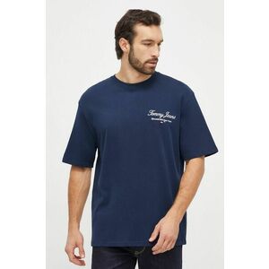 Tommy Jeans tricou din bumbac bărbați, culoarea bleumarin, cu imprimeu DM0DM18273 imagine