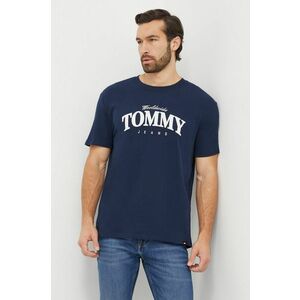 Tommy Jeans tricou din bumbac bărbați, culoarea bleumarin, cu imprimeu DM0DM18274 imagine
