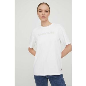 Tommy Jeans tricou din bumbac femei, culoarea alb DW0DW17363 imagine