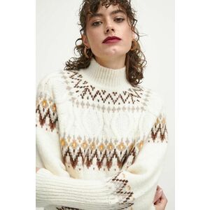 Medicine pulover femei, culoarea bej, cu turtleneck imagine