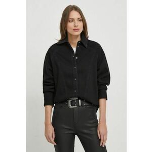 Pepe Jeans camasa jeans femei, culoarea negru, cu guler clasic, regular imagine