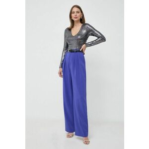 Custommade pantaloni femei, culoarea violet, drept, high waist imagine