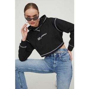 Karl Lagerfeld Jeans bluza femei, culoarea negru, cu glugă, cu imprimeu imagine