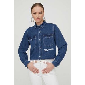 Karl Lagerfeld Jeans camasa jeans femei, culoarea albastru marin, cu guler clasic, regular imagine