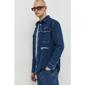 Karl Lagerfeld Jeans camasa jeans barbati, culoarea albastru marin, cu guler clasic, regular imagine
