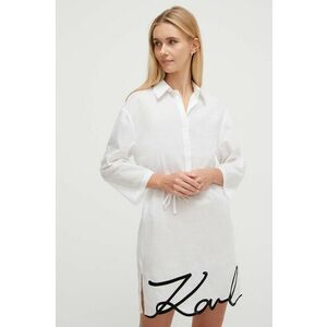 Karl Lagerfeld rochie de plajă din bumbac culoarea alb imagine