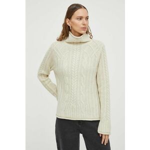 Lovechild pulover de lână femei, culoarea bej, cu guler 8814164 imagine