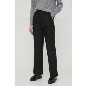 United Colors of Benetton pantaloni femei, culoarea negru, fason cargo, high waist imagine