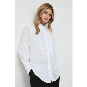 Custommade camasa din bumbac femei, culoarea alb, cu guler clasic, regular imagine