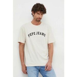 Pepe Jeans tricou din bumbac barbati, culoarea bej, cu imprimeu imagine