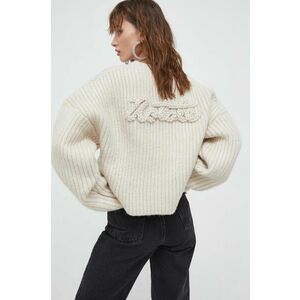 Rotate pulover din amestec de lana femei, culoarea bej, călduros imagine