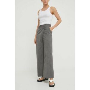 Lovechild pantaloni femei, culoarea gri, lat, high waist imagine
