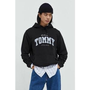 Tommy Jeans hanorac de bumbac bărbați, culoarea negru, cu glugă, imprimeu DM0DM18401 imagine