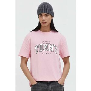 Tommy Jeans tricou din bumbac bărbați, culoarea roz, cu imprimeu DM0DM18287 imagine