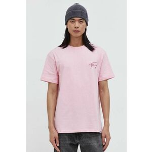 Tommy Jeans tricou din bumbac bărbați, culoarea roz, cu imprimeu DM0DM17994 imagine