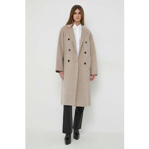 Karl Lagerfeld palton de lana culoarea bej, de tranzitie, cu doua randuri de nasturi imagine