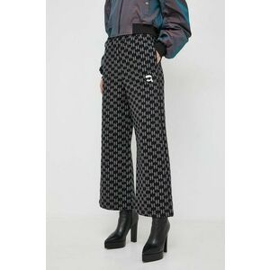 Karl Lagerfeld pantaloni de bumbac culoarea negru, lat, high waist imagine