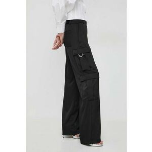 Karl Lagerfeld pantaloni femei, culoarea negru, drept, high waist imagine