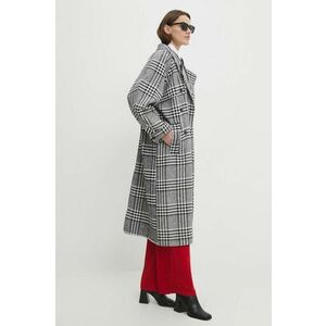 Answear Lab palton din lana culoarea gri, de tranzitie, cu doua randuri de nasturi imagine