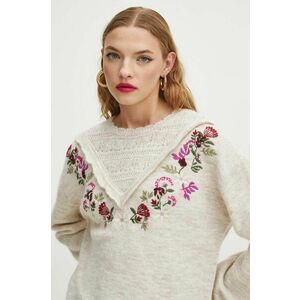 Medicine pulover din amestec de lana femei, culoarea bej imagine