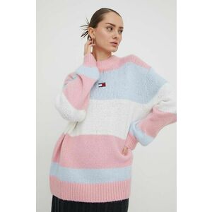 Tommy Jeans pulover din amestec de lana femei, culoarea roz, călduros, cu turtleneck imagine