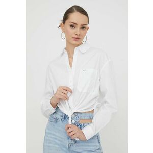 Tommy Jeans camasa femei, culoarea alb, cu guler clasic, regular imagine