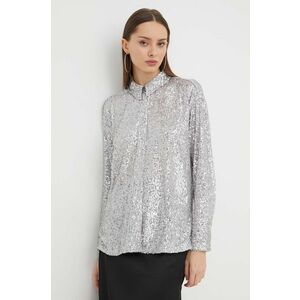 Abercrombie & Fitch camasa femei, culoarea argintiu, cu guler clasic, regular imagine