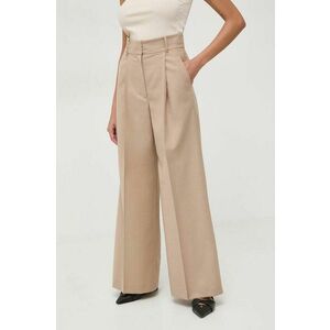 Ivy Oak pantaloni din lana culoarea bej, lat, high waist imagine