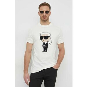 Karl Lagerfeld tricou din bumbac barbati, culoarea bej, cu imprimeu imagine