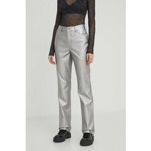Karl Lagerfeld Jeans pantaloni femei, culoarea argintiu, drept, high waist imagine