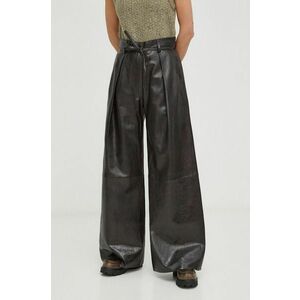 Day Birger et Mikkelsen pantaloni de piele femei, culoarea negru, lat, high waist imagine