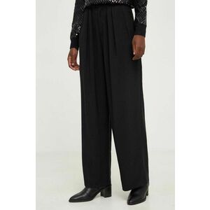 Answear Lab pantaloni de damă, culoarea negru, high waist larg imagine