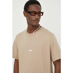 MSGM tricou din bumbac bărbați, culoarea bej, cu imprimeu 3640MM500.247002 imagine