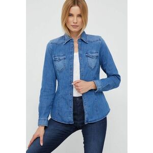 Sisley camasa jeans femei, cu guler clasic, regular imagine