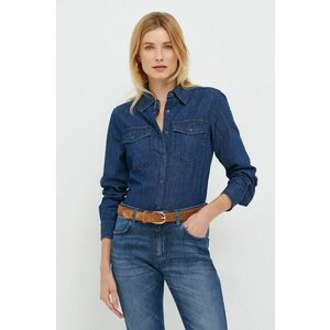 Sisley camasa jeans femei, culoarea albastru marin, cu guler clasic, regular imagine