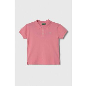 United Colors of Benetton tricou polo copii culoarea roz, cu guler imagine