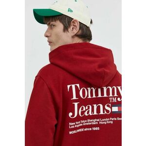 Tommy Jeans bluza barbati, culoarea bordo, cu glugă, cu imprimeu imagine