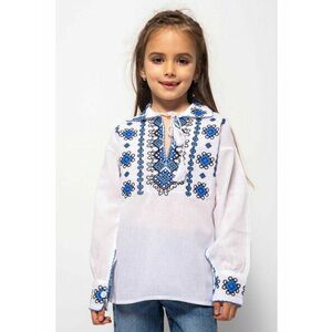 Bluza Traditionala din Bumbac Alb cu Broderie Albastra pentru Baieti imagine