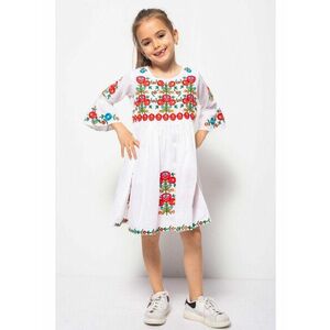 Rochie Traditionala din Bumbac Alb cu Broderie Forala imagine