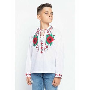 Bluza Traditionala din Bumbac Alb cu Flori Brodate pentru Baieti imagine