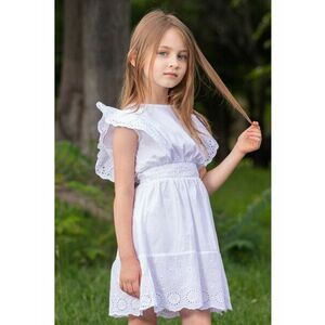 Rochie fetite alb cu model la baza rochiei imagine