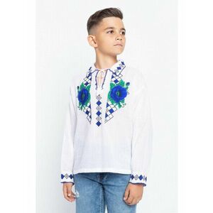 Bluza Traditionala din Bumbac Alb cu Trandafir Albastru Brodat pentru Baieti imagine