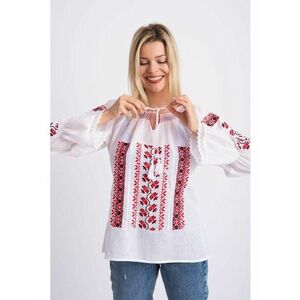 Bluza dama tip ie din bumbac alb cu model traditional imagine