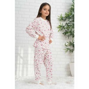 Pijama din bumbac alb cu animatie roz imagine