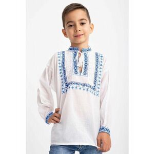 Bluza Traditionala din Bumbac Alb cu Broderie Albastra imagine