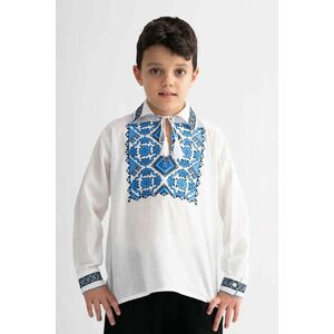 Bluza Baieti Traditionala din Bumbac Alb cu model albastru imagine